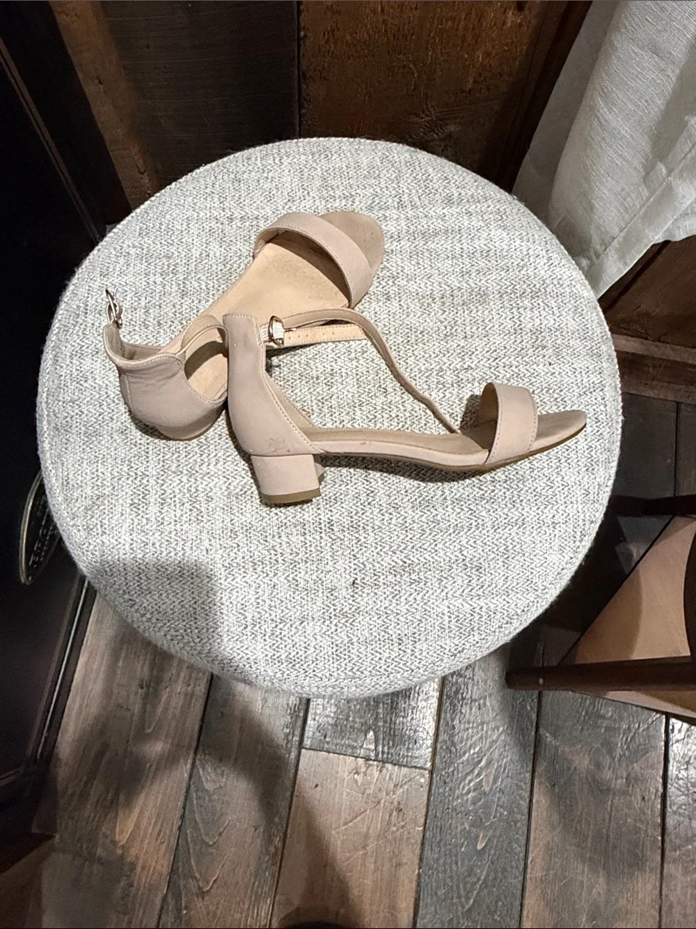Women's Nude Ankle-Strap Block Heel Sandals